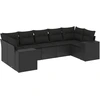 Image de vidaXL Ensemble de salon de jardin 7 pièces avec coussins noir poly rotin