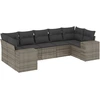 Image de vidaXL Ensemble de salon de jardin 7 pièces avec coussins Gris Poly rotin