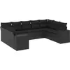 Image de vidaXL Ensemble de salon de jardin 9 pièces avec coussins noir poly rotin
