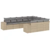 Image de vidaXL Ensemble de salon de jardin 10 pièces avec coussins Beige Poly Rattan