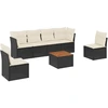 Image de vidaXL Ensemble de salon de jardin 7 pièces avec coussins noir poly rotin