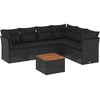 Image de vidaXL Ensemble de salon de jardin 7 pièces avec coussins noir poly rotin
