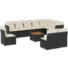 Image de vidaXL Ensemble de salon de jardin 11 pièces avec coussins noir poly rotin