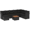 Image de vidaXL Ensemble de salon de jardin 9 pièces avec coussins noir poly rotin