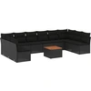 Image de vidaXL Ensemble de salon de jardin 11 pièces avec coussins noir poly rotin