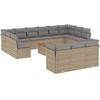 Image de vidaXL Ensemble de salon de jardin 14 pièces avec coussins Beige Poly Rattan