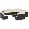 Image de vidaXL Ensemble de salon de jardin 14 pièces avec coussins noir Poly rotin