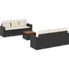 Image de vidaXL Ensemble de salon de jardin 7 pièces avec coussins noir poly rotin