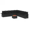 Image de vidaXL Ensemble de 10 canapés de jardin avec coussins noir poly rotin