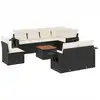Image de vidaXL Ensemble de salon de jardin 9 pièces avec coussins noir poly rotin