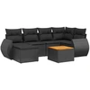Image de vidaXL Ensemble de salon de jardin 7 pièces avec coussins noir poly rotin