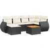 Image de vidaXL Ensemble de salon de jardin 7 pièces avec coussins noir poly rotin