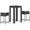 Image de vidaXL Ensemble bar de jardin 3 pièces avec coussins noir Poly rotin