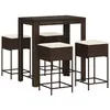 Image de vidaXL Ensemble bar de jardin 5 pièces avec coussins Marron Poly rotin
