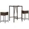 Image de vidaXL Ensemble bar de jardin 3 pièces avec coussins Marron Poly rotin