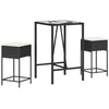 Image de vidaXL Ensemble bar de jardin 3 pièces avec coussins noir Poly rotin