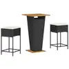 Image de vidaXL Ensemble bar de jardin 3 pièces avec coussins noir Poly rotin