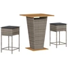 Image de vidaXL Ensemble bar de jardin 3 pièces avec coussins Gris Poly rotin