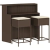 Image de vidaXL Ensemble bar de jardin 3 pièces avec coussins Marron Poly rotin