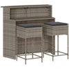 Image de vidaXL Ensemble bar de jardin 3 pièces avec coussins Gris Poly rotin