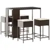 Image de vidaXL Ensemble bar de jardin 5 pièces avec coussins Marron Poly rotin