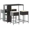 Image de vidaXL Ensemble bar de jardin 5 pièces avec coussins noir Poly rotin