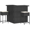 Image de vidaXL Ensemble bar de jardin 3 pièces avec coussins noir Poly rotin