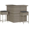 Image de vidaXL Ensemble bar de jardin 3 pièces avec coussins Gris Poly rotin