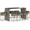 Image de vidaXL Ensemble bar de jardin 9 pièces avec coussins Gris Poly rotin