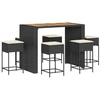 Image de vidaXL Ensemble bar de jardin 7 pièces avec coussins noir Poly rotin