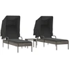 Image de vidaXL Bains de soleil 2 pcs. avec toit et table Gris Poly Rattan