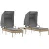 Image de vidaXL Bains de soleil 2 pcs. avec toit et table Beige Poly Rattan