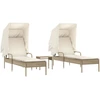 Image de vidaXL Bains de soleil 2 pcs. avec toit et table Beige Poly Rattan