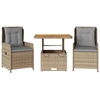 Image de vidaXL Ensemble Bistro 3 pièces avec coussins Beige Poly Rattan