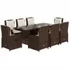 Image de vidaXL Salon de jardin 9 pièces avec coussins Marron Poly rotin