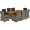 Image de vidaXL Salon de jardin 9 pièces avec coussins Gris Poly Rattan