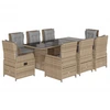 Image de vidaXL Salon de jardin 9 pièces avec coussins Beige Poly Rattan