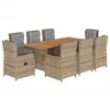 Image de vidaXL Salon de jardin 9 pièces avec coussins Beige Poly Rattan
