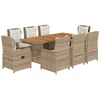Image de vidaXL Salon de jardin 9 pièces avec coussins Beige Poly Rattan