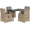 Image de vidaXL Salon de jardin 5 pièces avec coussins Beige Poly Rattan
