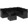 Image de vidaXL Ensemble de salon de jardin 7 pièces avec coussins noir poly rotin