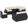 Image de vidaXL Ensemble de salon de jardin 9 pièces avec coussins noir poly rotin