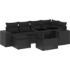 Image de vidaXL Ensemble de salon de jardin 7 pièces avec coussins noir poly rotin