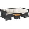 Image de vidaXL Ensemble salon de jardin 7 pièces avec coussins noir poly rotin