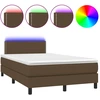 Image de vidaXL Lit Boxspring avec matelas & LED Marron foncé 120x190 cm Tissu
