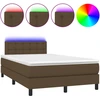 Image de vidaXL Lit Boxspring avec matelas & LED Marron foncé 120x190 cm Tissu