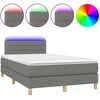 Image de vidaXL Lit boxspring avec matelas & LED gris foncé 120x190 cm Tissu
