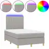 Image de vidaXL Lit boxspring avec matelas & LED gris clair 120x190 cm Tissu