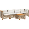 Image de vidaXL Ensemble de salon de jardin 5 pièces avec coussins Beige Poly Rattan