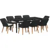 Image de vidaXL Salon de jardin avec coussins 9 pcs noir poly-rotin